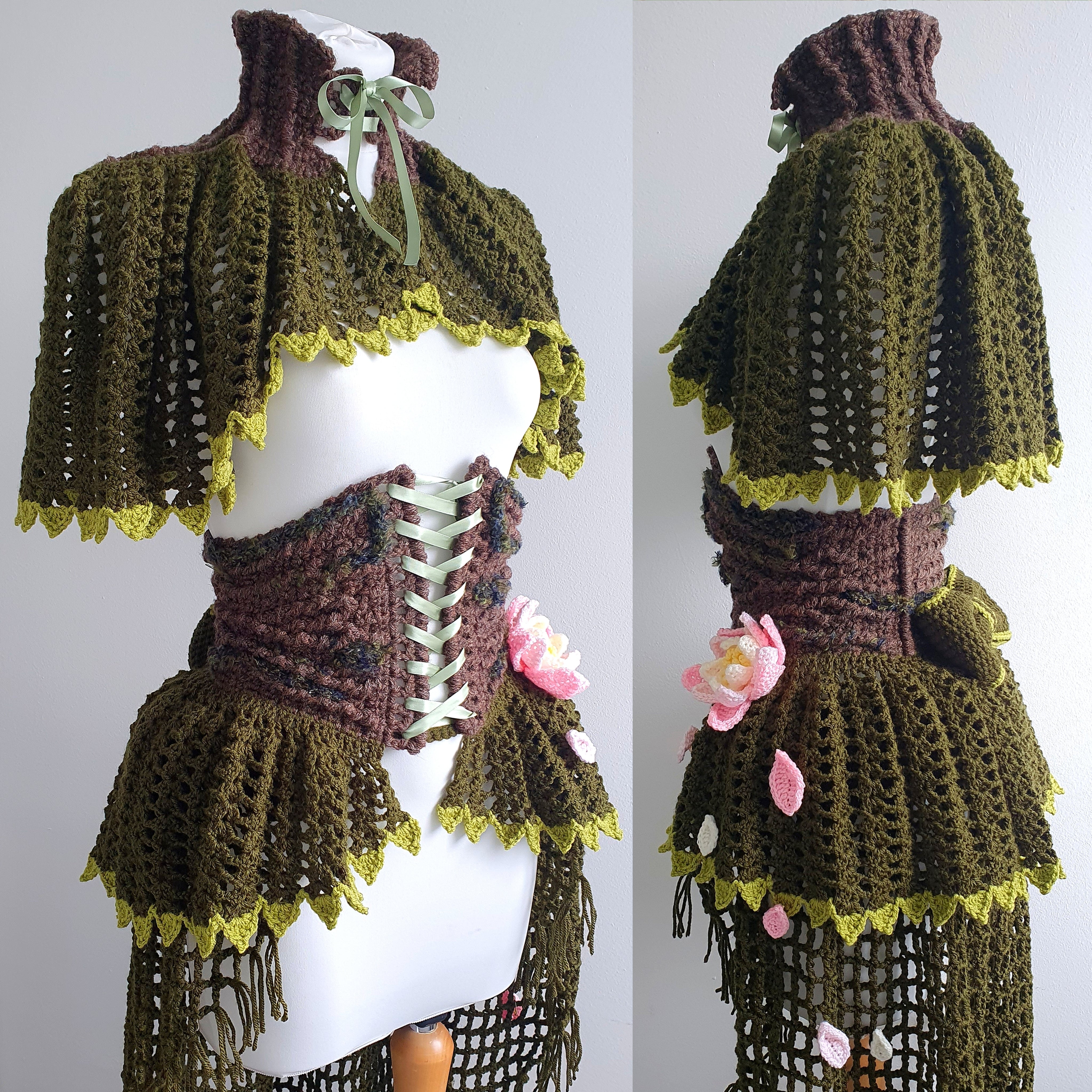 Crochet Pattern: The Ekho Set - Corset Belt, Attached Skirt, Bustle & Capelet