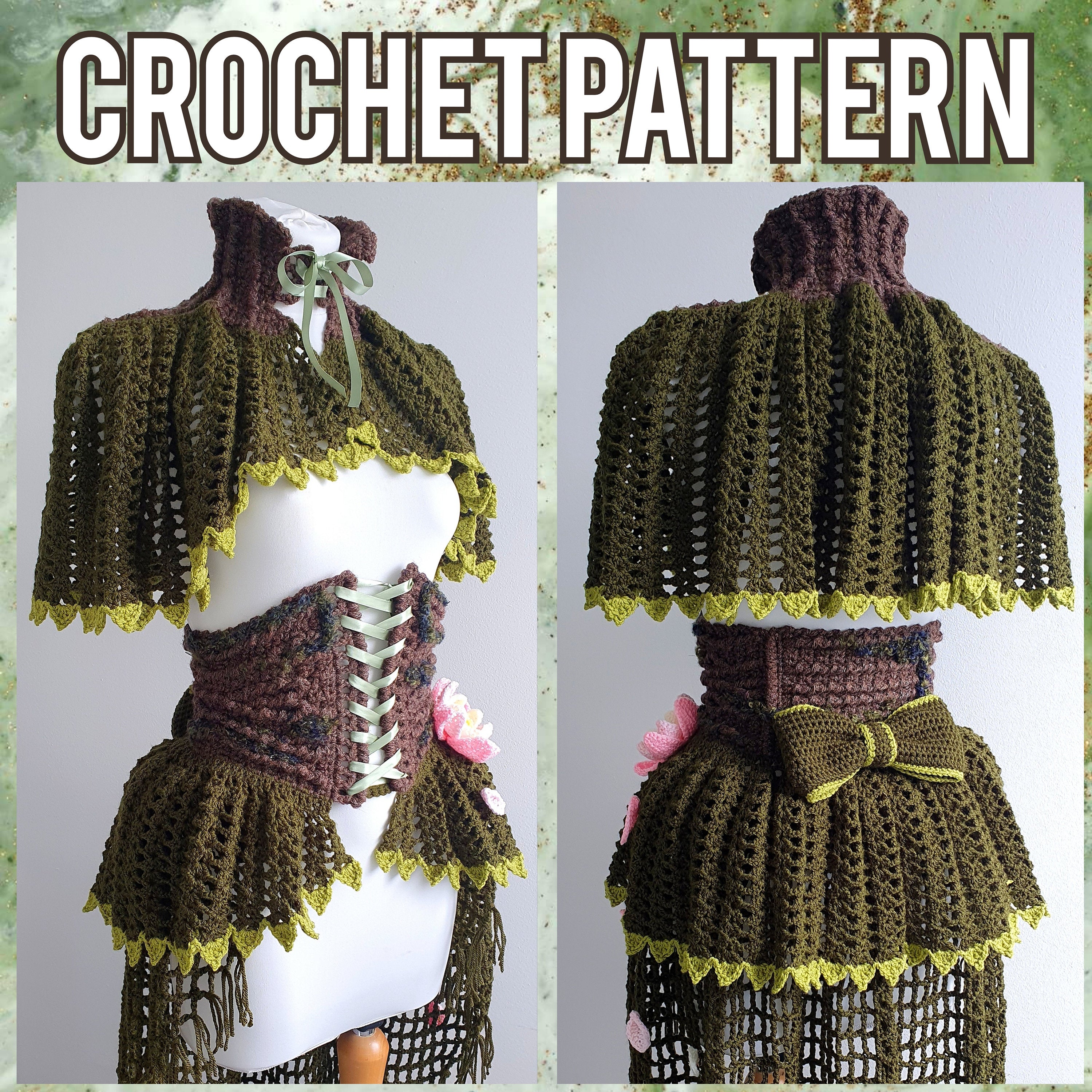 Crochet Pattern: The Ekho Set - Corset Belt, Attached Skirt, Bustle & Capelet